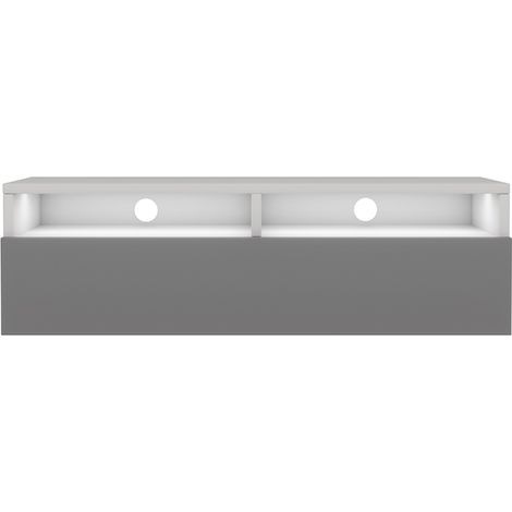 Selsey Rednaw - Mueble TV con cajón - Blanco mate / Gris brillo - 100 cm - con iluminación LED (1/5)