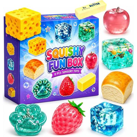 8-teilige Squishy-Spaßbox, Anti-Stress-Squishy mit langsamer Rückstellkraft, sensorisches Fidget zur Handentspannung, Schreibtischdekoration, Geschenk für Erwachsene (A) (1/5)