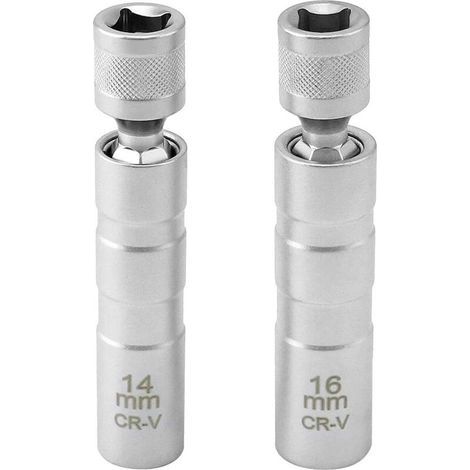Lot de 2 Clés à Bougie Magnétiques 16 mm et 14 mm Extracteur Flexible à 12 Points pour Douilles de Bougies d’Allumage, Adapté aux Voitures, avec Embout 3/8″ et 10 mm (1/4)