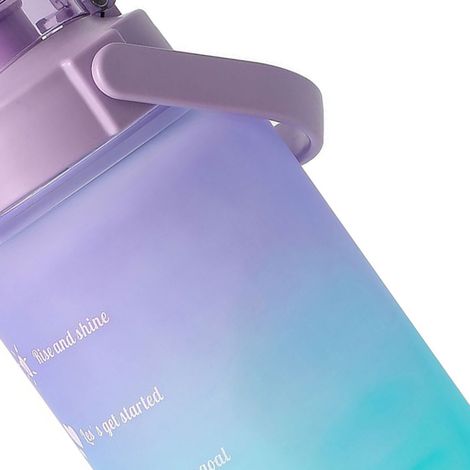 Gourde avec bouchon à paille, couleur dégradée, grande capacité, poignée de transport, étanche, 2000 ml, violette, pour le sport (1/5)