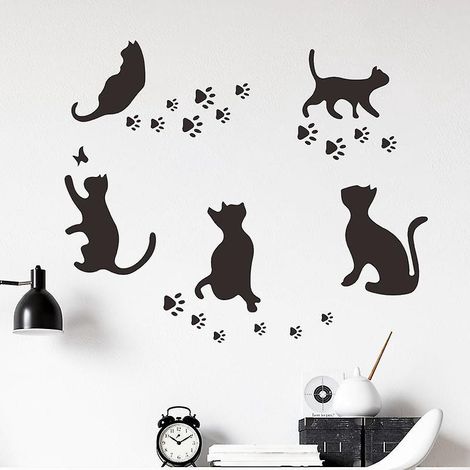 sticker Mural Chat Griffe Imprimer Amour Vinyle Mur Photo Amusant Autocollant Chat Amoureux Salon Chambre Mur Porte Dcoration Noir (1/5)