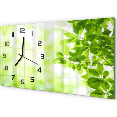 Horloge Murale XXL 60x30 cm Design Moderne en Verre Trempé Salon Salle à Manger Feuilles (1/5)