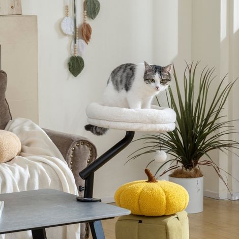 Lit pour chat de bureau 35x35x48 cm en polyester crème, pivotant à 360°, sans perçage - CHICFURN (1/5)