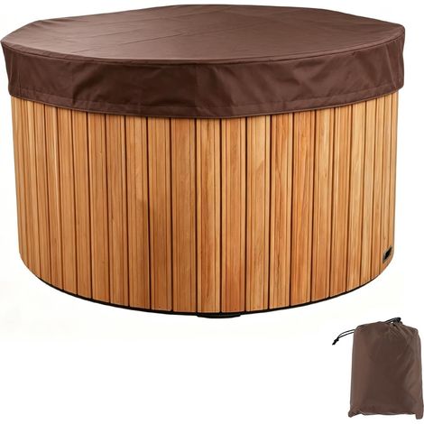Bâche Spa Ronde 210 x 30 cm, Housse Imperméable Anti-UV en Polyester Tissu Argenté, Couverture pour Bain à Remous Extérieur (Café) (1/5)
