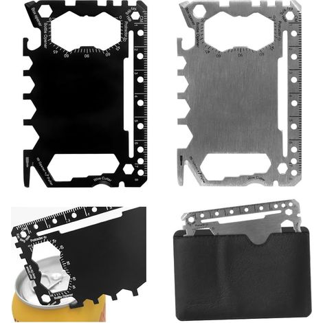 carte multiuso, carte multiuso di sopravvivenza, carte multiuso 46 in 1 in acciaio inossidabile, carte multiuso portatili, carte di sopravvivenza per campeggio (nero e argento) (1/5)