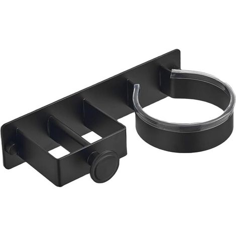 Support Seche Cheveux - Universel Pour Seche Cheveux Et Lisseur - Mural Sans Perçage Ou Avec Vis - Noir - 1 Piece (1/5)