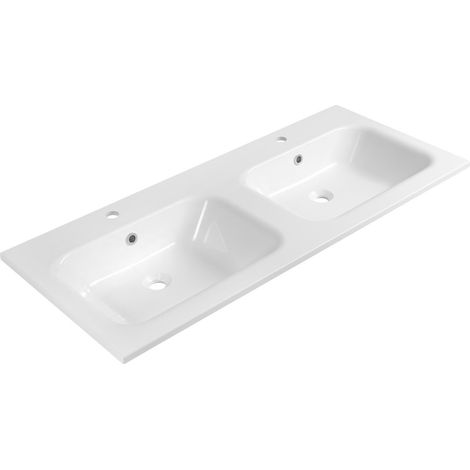 Vasque double en marbre coulé ARECA, 121x51,5cm, blanc (1/4)