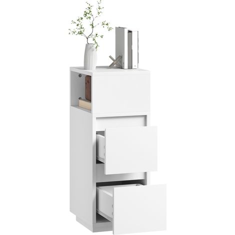 Slim Bedside Table, Narrow Bedside Cabinet with Open Shelf 2 Drawers for Bedroom, Living Room, White (1/5)