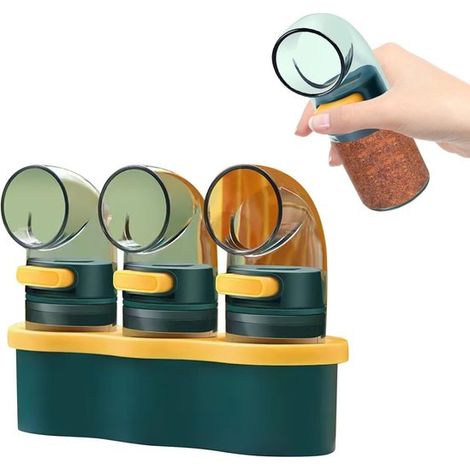 Lot de 3 doseurs à sel, sucre et épices, salières avec dosage précis de 0,5 g, rechargeables, avec support, hauteur 20 cm, design compact et transparent (1/5)
