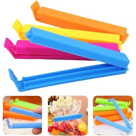 Pince à sachets plastiques - Pinces pratiques pour tous types de sachets - Accessoire de cuisine multicolore - Ferme-sacs hermétiques pour snacks, flocons d'avoine, chips et graines (1/5)