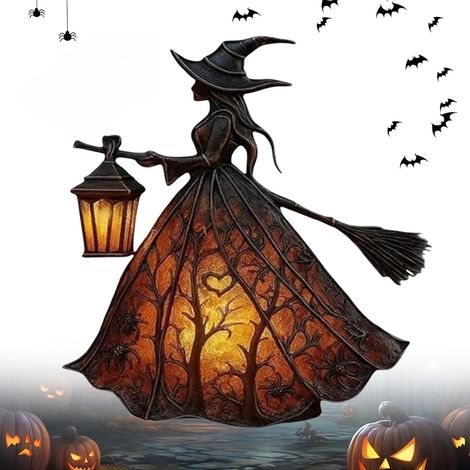 Lampe Sorcière Halloween avec Lumière Chaude, Figurine Gothique Lumineuse, Veilleuse Décorative pour Maison, Table et Fête (1/5)