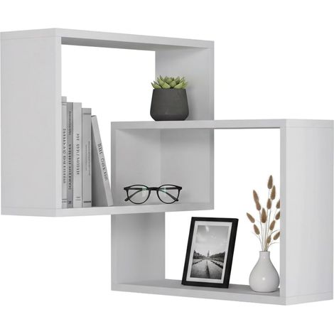 Étagère murale Alniyat, Étagère, Tablette murale, Rayonnage polyvalent, 68x60h68 cm, Blanc (1/4)