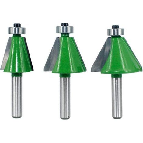 Juego de 3 fresas de chaflanado con vástago de 8 mm, fresas de ángulo biselado, 2 martillos, fresa de borde biselado de 15°/22,5°/45° para carpintería, brocas para carpintería, 70 cm, verde (1/4)