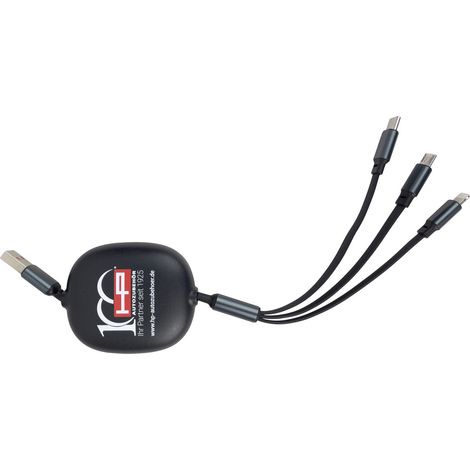 HP Autozubehör Ladekabel 3in1 ausziehbar USB Ladegerät  1x USB-C®, 1x Apple Lightning, 1x Micro-USB
