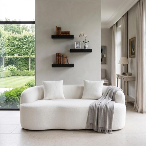 FurnitureR Wohnzimmermöbel Set Sofa mit geschwungener Form und Wandregal modernes Design Sitzmöbel Kombination für kleine Räume Creme Schwarz