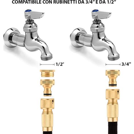 Tubo Da Giardino Estensibile Da 10 a 30 Metri Raccordi In Ottone Massiccio Tubo Flessibile Per Acqua Valvola Di Arresto E Ugello Multifuzione 8 Funzioni Autolavaggio Esterno Giardino - Misura: 5 / 15  (1/5)