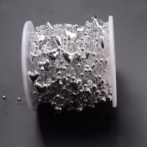 Chaîne de perles en forme de cœur pour pêche, fil de 10 mètres, décoration mariage Noël fête, couleur argent, accessoire festif polyvalent. (1/3)