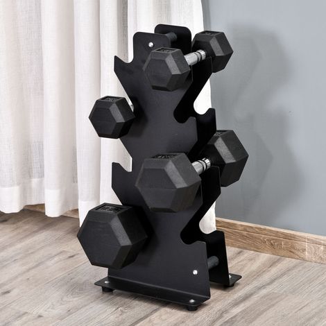 Haltères hexagonales 4 kg (2 x 4 kg), fonte avec revêtement caoutchouc noir, poignées moletées antidérapantes, pour musculation, fitness et home gym (1/4)