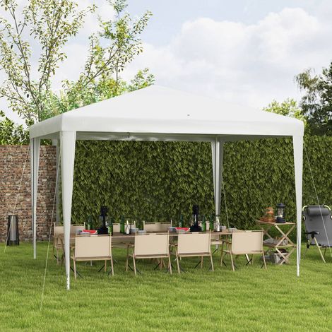 Gazebo da giardino smontabile 3x3 m con 4 fori di drenaggio e struttura in tubi d'acciaio bianchi.