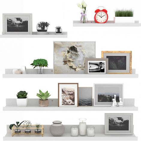 Lot de 5 Étagères Murales en Bois Rustique, Étagères Flottante Murale Blanc pour Salon, Chambre et Bureau - 90cm (1/5)