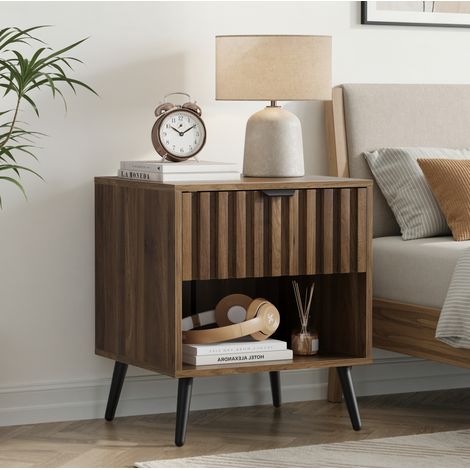 Mueble auxiliar con cajón MDF nogal 45x40x53 cm OKMYHOME (1/5)