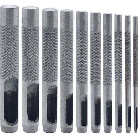 10 Pièces Poinçon Creux en Acier Rond 1 mm à 10 mm Creux Poinçon en Cuir Outils de Perforation de Trou Creux de Cuir pour Bande de Montre Ceinture de Joint Chaussure Tissu Vêtements en Toile-DOU
