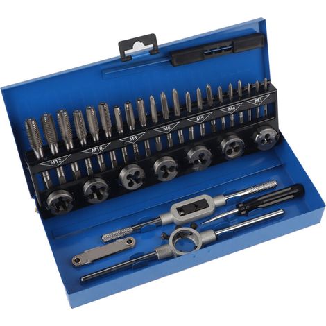 Taraud à filetage, ensemble de tarauds et filières pratiques 32 pièces solides et réglables pour les outils à main le travail des métaux (1/5)