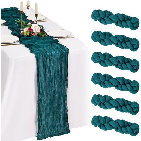 Lot de 6 Chemins de table Gaze 55x300cm Bleu Sarcelle Tissu Froissé Décoration Mariage Fête (1/5)