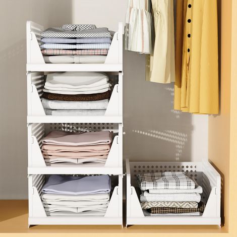 Lot de 5 boîtes de rangement empilables pour armoire - Pliable - Boîte de rangement - Économie d'espace - Pour chambre à coucher, cuisine, salle de bain, bureau (1/5)