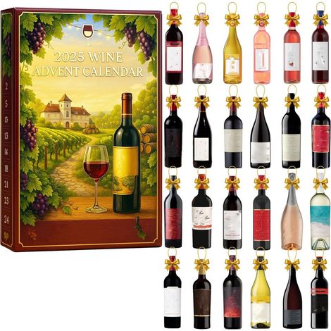 Calendrier De Lavent Vin - 24 Compartiments En Acrylique Pour Bouteilles De Vin - Décor De Noël Murale Et Table - Lot De 1 (1/5)
