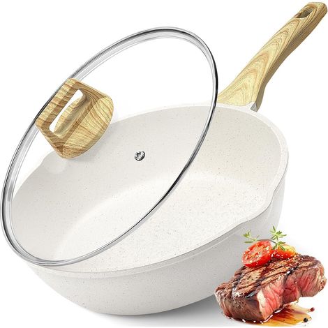 PoêLe Sauteuse 24 Cm Avec Couvercle - Bord Haut - RevêTement En Granit AntiadhéSif - 2,6 L - Sans Pfos/Pfoa - Cuisson Saine - Wok Induction - Pour Tous Les Types De Plaques De Cuisson