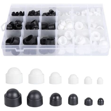 300 Pièces Cache Ecrou, M4 M5 M6 M8 M10 M12 Cache Boulon Noir Blanc Bouchon Ecrou Cache Tete de Vis Capuchon Ecrou, Hexagonal Protection Cache pour Écrous Vis Boulons