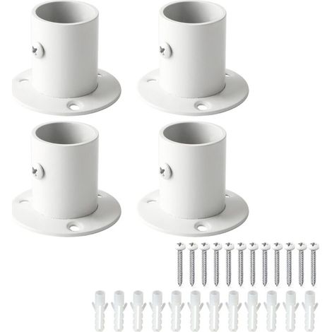 Lot de 4 Pièces Support de Tige Réglable en Acier Inoxydable, 2.5 CM, Base Épaissie Fermeture Murale Charge Lourde pour Armoire Rideau Douche Séchoir, Blanc
