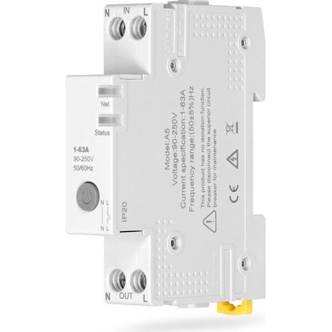 Disjoncteur intelligent WiFi Tuya 63A avec seuil de déclenchement, moniteur de consommation électrique V0, ignifugé et contrôlable via application avec Alexa (1/5)
