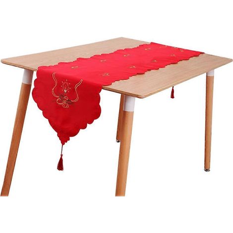 Chemin de table brodé de Noël rouge (1/5)