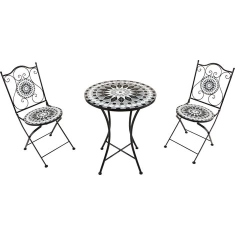 Axi Amélie Table Et Chaise Bistrot, 2 Chaises 1 Table, Ensemble Bistro Extérieur Mosaique Noir/Blanc Salon De Jardin Bistrot, Table Bistrot Mosaique Pour Jardin/Balcon/Terrasse
