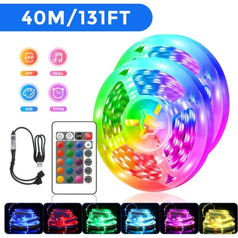 (40 m) Interface USB, bande lumineuse LED RGB, réglage de la minuterie, avec télécommande, changement de couleur synchronisé avec la musique. (1/5)