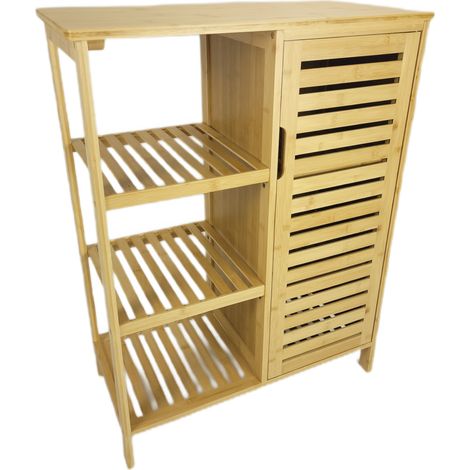 Bambus-Badezimmerschrank mit Regalen, Kommode für Badezimmer und Wohnzimmer SRB35 Begryf