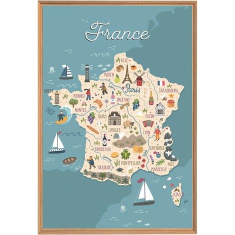 Tableau mural encadré illustration France 65x97 cm (1/5)