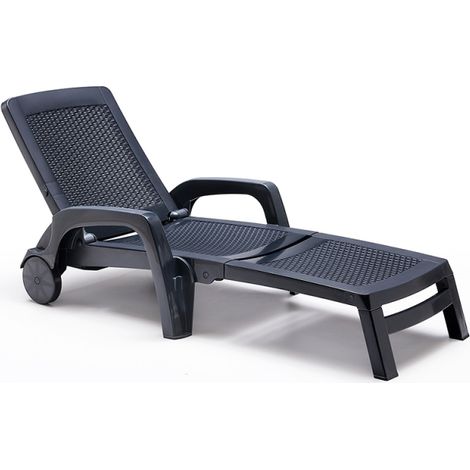Bica Lettino Prendisole Miami Antracite Pieghevole Impilabile Con Ruote 70x190x46 Cm