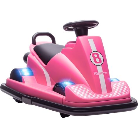 Coche de choque eléctrico infantil 360° con volante, luces LED y música, rosa (1/5)