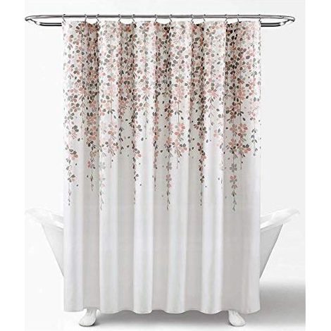 Rideau de Douche Floral 180x180 cm – Motif Fleuri Gris et Rose, Design Moderne et Élégant pour Salle de Bain (1/4)