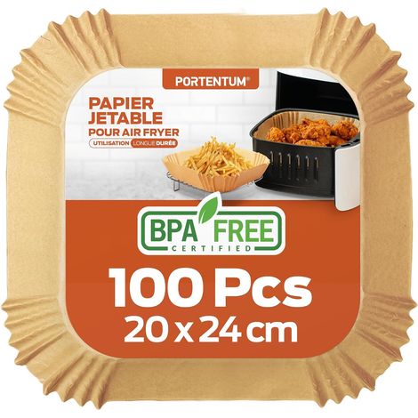 Backpapier für Heißluftfritteusen – 100 Stück, lebensmittelecht, 20 × 24 cm, geeignet für 5–8 Liter Fritteusen, die ideale Lösung für gesundes Kochen (1/5)