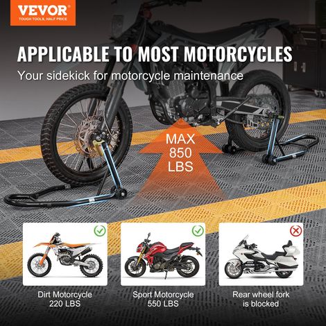 Béquille Roue Avant Arrière Charge 0,39 T Béquille d'Atelier avec Bras Réglable Support de Roue en Acier Lève-Moto Tête de Fourche U + L Double Tête pour Réparation Entretien Stockage Domicile (1/5)