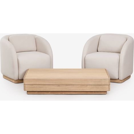 Conjunto de jardín con 2 sillones y mesa de centro rectangular 130x75 cm en madera de acacia Verona SKLUM (1/5)