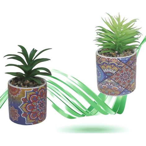 TrAdE Shop Traesio - Vaso In Ceramica Con Piantina Artificiale 15 Cm Pianta Idea Regalo Bomboniera - (1/2)