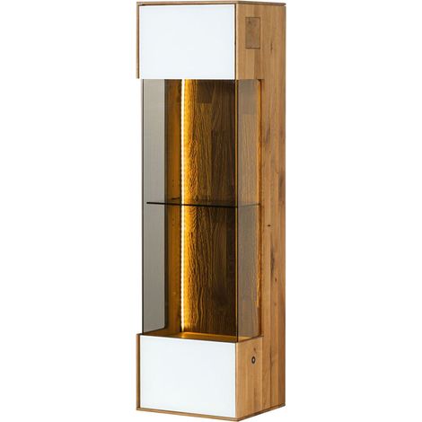 Hängevitrine Wildeiche natur / weiß geölt 37x32x130 (BxTxH) teilmontiert WIEN 132 (1/4)