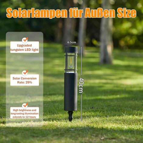 Set di 4 luci solari da giardino, luce bianca calda, impermeabili IP65, automatiche e ricaricabili per vialetti, prati e patii - ALTRO (1/3)