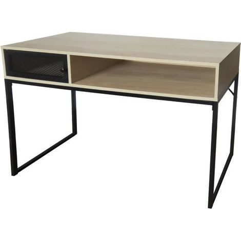 Console meuble de bureau - JUANIO - longueur 120 - profondeur 39.5 - hauteur 75 - noir - naturel (1/3)
