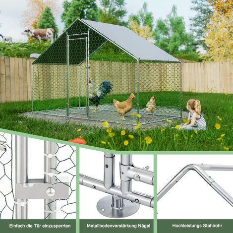 Enclos poulailler métal 3x1,5x2m serrure bâche PE étanche, volière compacte extérieure pour poules lapins et petits animaux domestiques (1/5)